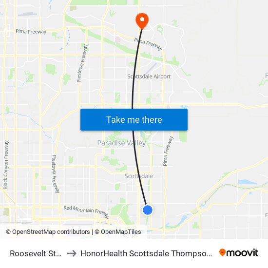 Roosevelt St & 77th St to HonorHealth Scottsdale Thompson Peak Medical Center map