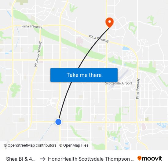 Shea Bl & 4707 East to HonorHealth Scottsdale Thompson Peak Medical Center map