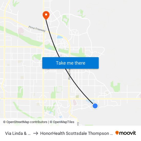 Via Linda & 104th St to HonorHealth Scottsdale Thompson Peak Medical Center map