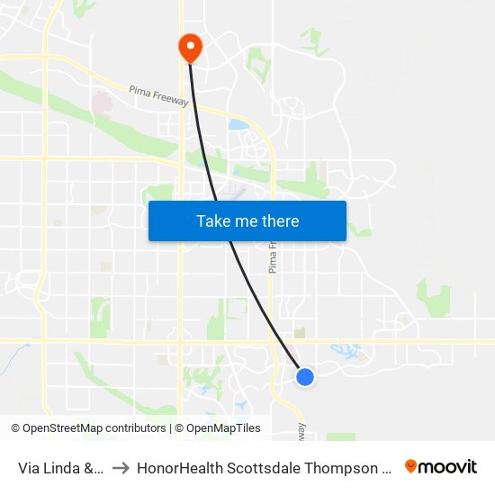 Via Linda & 94th St to HonorHealth Scottsdale Thompson Peak Medical Center map