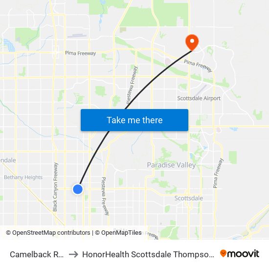 Camelback Rd & 7th Av to HonorHealth Scottsdale Thompson Peak Medical Center map