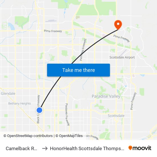 Camelback Rd & I-17 Fwy to HonorHealth Scottsdale Thompson Peak Medical Center map