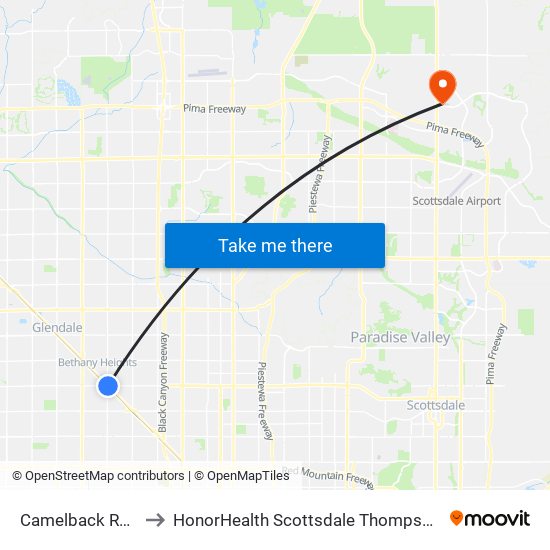 Camelback Rd & 43rd Av to HonorHealth Scottsdale Thompson Peak Medical Center map