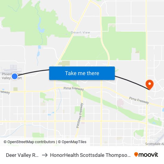 Deer Valley Rd & 3rd Av to HonorHealth Scottsdale Thompson Peak Medical Center map