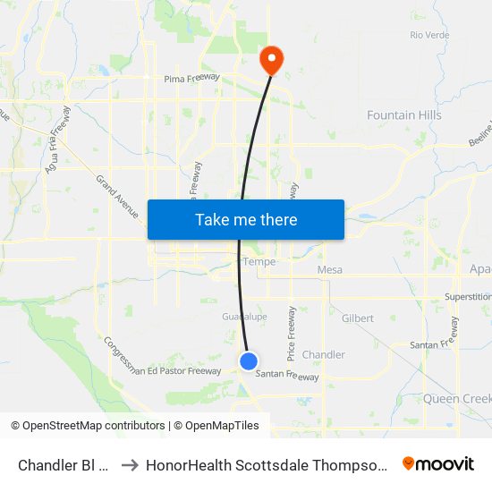 Chandler Bl & Beck Av to HonorHealth Scottsdale Thompson Peak Medical Center map