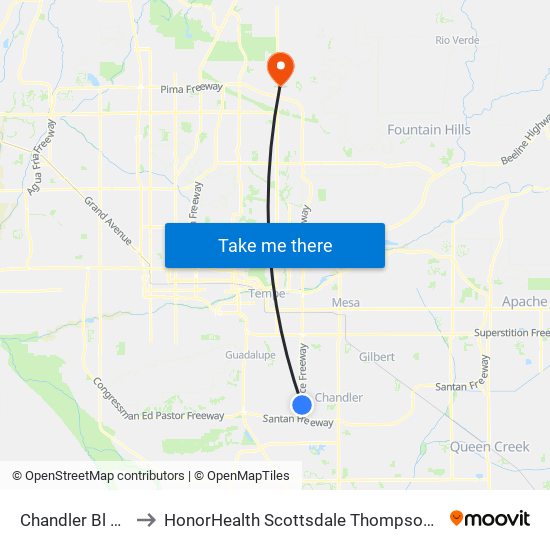 Chandler Bl & Price Rd to HonorHealth Scottsdale Thompson Peak Medical Center map