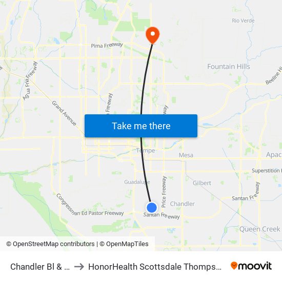 Chandler Bl & Terrace Rd to HonorHealth Scottsdale Thompson Peak Medical Center map