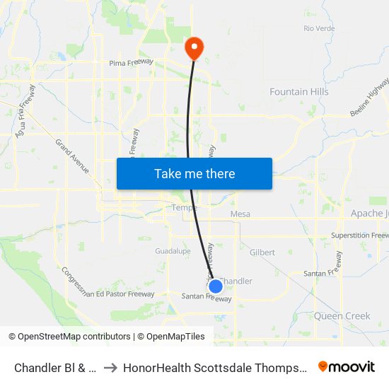 Chandler Bl & Carriage Ln to HonorHealth Scottsdale Thompson Peak Medical Center map