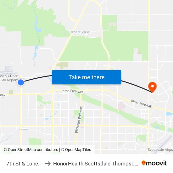 7th St & Lone Cactus Dr to HonorHealth Scottsdale Thompson Peak Medical Center map