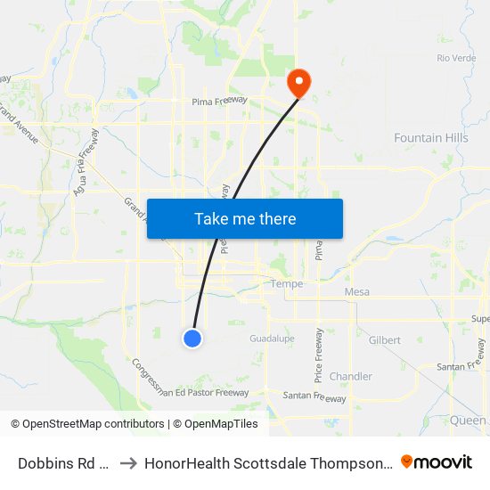 Dobbins Rd & 10th Av to HonorHealth Scottsdale Thompson Peak Medical Center map