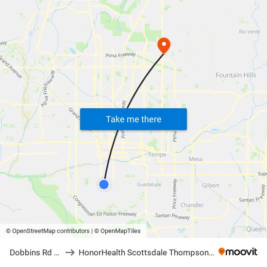 Dobbins Rd & 15th Av to HonorHealth Scottsdale Thompson Peak Medical Center map