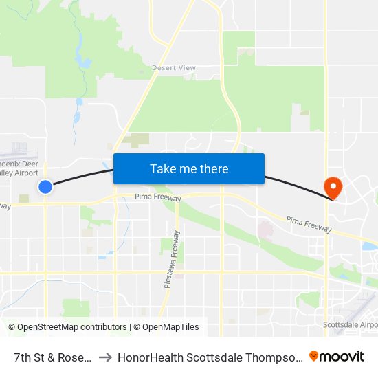 7th St & Rose Garden Ln to HonorHealth Scottsdale Thompson Peak Medical Center map