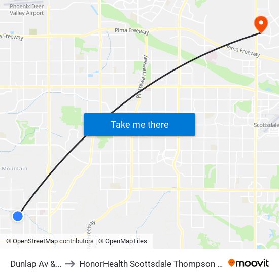 Dunlap Av & 11th Av to HonorHealth Scottsdale Thompson Peak Medical Center map
