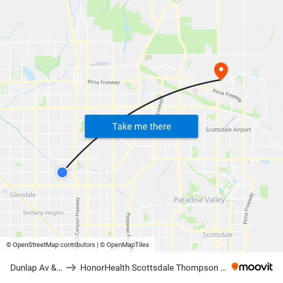 Dunlap Av & 35th Av to HonorHealth Scottsdale Thompson Peak Medical Center map