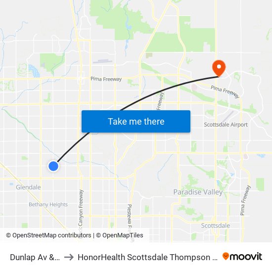 Dunlap Av & 43rd Av to HonorHealth Scottsdale Thompson Peak Medical Center map