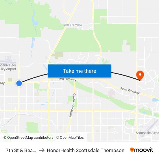 7th St & Beardsley Rd to HonorHealth Scottsdale Thompson Peak Medical Center map