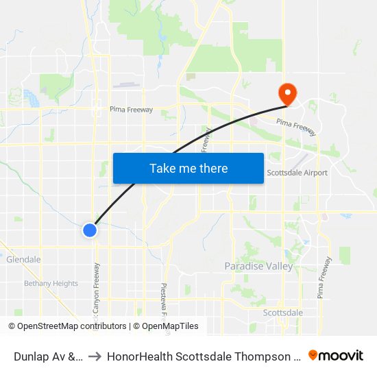 Dunlap Av & 28th Av to HonorHealth Scottsdale Thompson Peak Medical Center map