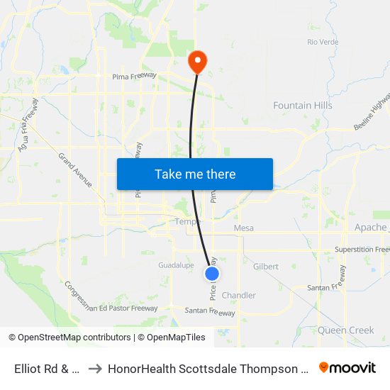 Elliot Rd & Price Rd to HonorHealth Scottsdale Thompson Peak Medical Center map