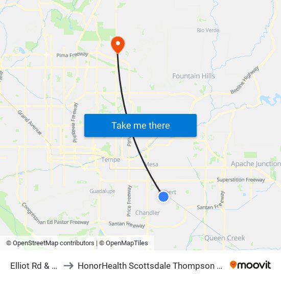 Elliot Rd & Neely St to HonorHealth Scottsdale Thompson Peak Medical Center map