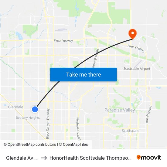 Glendale Av & 39th Av to HonorHealth Scottsdale Thompson Peak Medical Center map