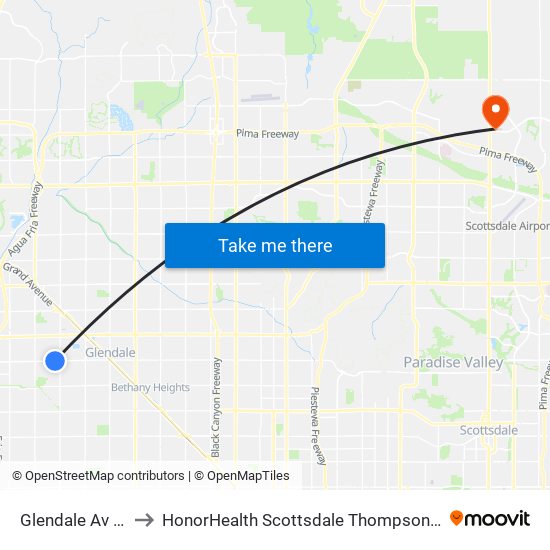 Glendale Av & 76th Dr to HonorHealth Scottsdale Thompson Peak Medical Center map