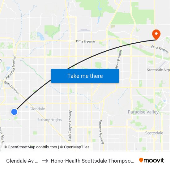 Glendale Av & 83rd Av to HonorHealth Scottsdale Thompson Peak Medical Center map