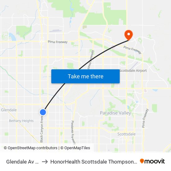 Glendale Av & 24th Dr to HonorHealth Scottsdale Thompson Peak Medical Center map