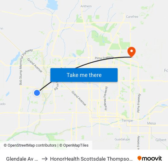 Glendale Av & Lalomai to HonorHealth Scottsdale Thompson Peak Medical Center map