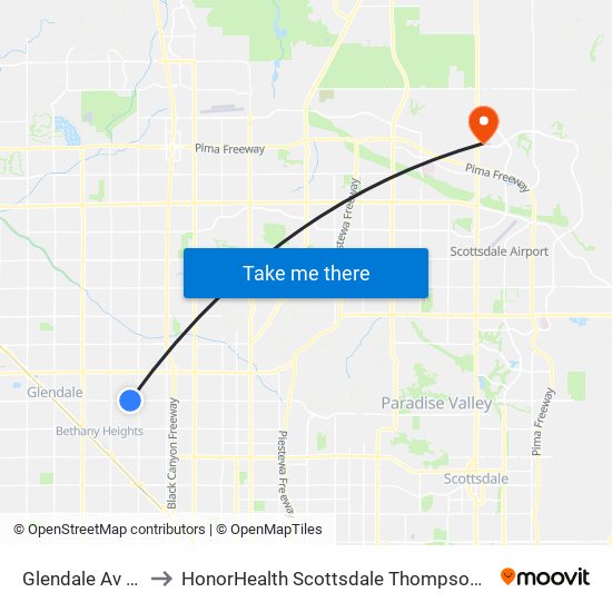 Glendale Av & 37th Av to HonorHealth Scottsdale Thompson Peak Medical Center map