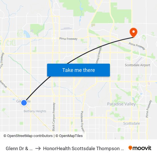 Glenn Dr & 59th Av to HonorHealth Scottsdale Thompson Peak Medical Center map