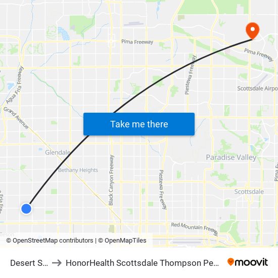 Desert Sky Tc to HonorHealth Scottsdale Thompson Peak Medical Center map