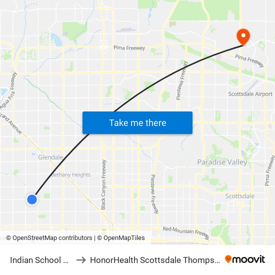 Indian School Rd & 71st Av to HonorHealth Scottsdale Thompson Peak Medical Center map