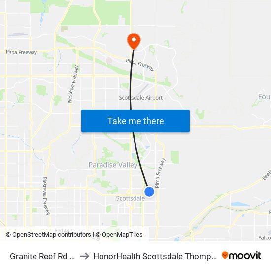 Granite Reef Rd & Highland Av to HonorHealth Scottsdale Thompson Peak Medical Center map