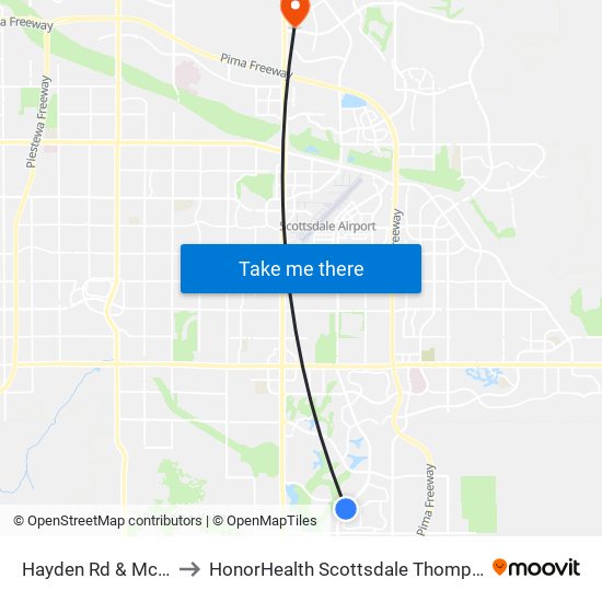 Hayden Rd & Mccormick Pkwy to HonorHealth Scottsdale Thompson Peak Medical Center map