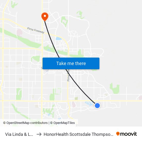Via Linda & Lakeview Dr to HonorHealth Scottsdale Thompson Peak Medical Center map