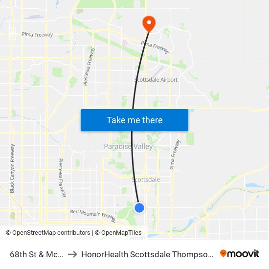 68th St & Mcdowell Rd to HonorHealth Scottsdale Thompson Peak Medical Center map