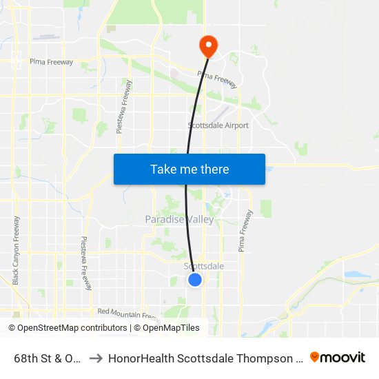 68th St & Osborn Rd to HonorHealth Scottsdale Thompson Peak Medical Center map
