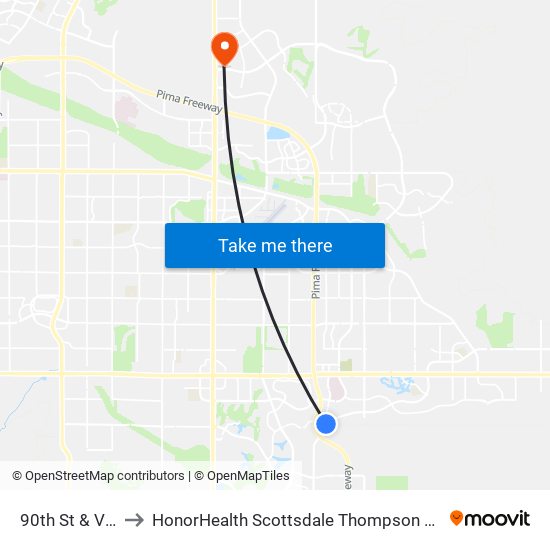 90th St & Via Linda to HonorHealth Scottsdale Thompson Peak Medical Center map