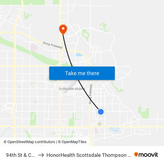 94th St & Cactus Rd to HonorHealth Scottsdale Thompson Peak Medical Center map