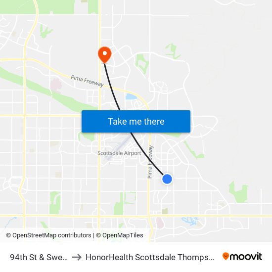 94th St & Sweetwater Av to HonorHealth Scottsdale Thompson Peak Medical Center map