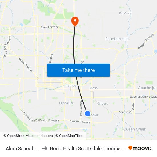 Alma School Rd & Ray Rd to HonorHealth Scottsdale Thompson Peak Medical Center map