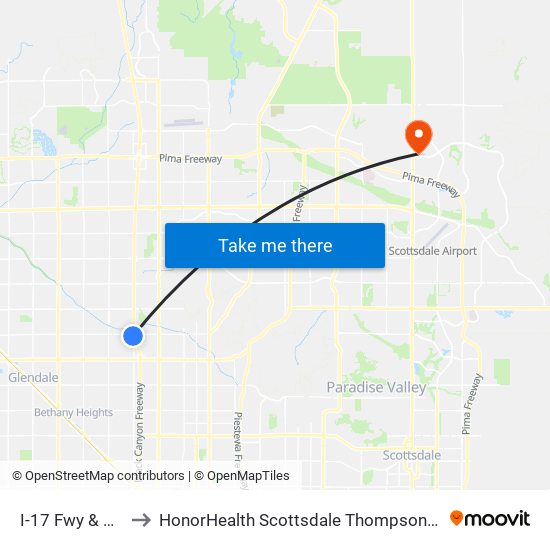 I-17 Fwy & Dunlap Av to HonorHealth Scottsdale Thompson Peak Medical Center map