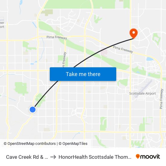 Cave Creek Rd & Sweetwater Av to HonorHealth Scottsdale Thompson Peak Medical Center map