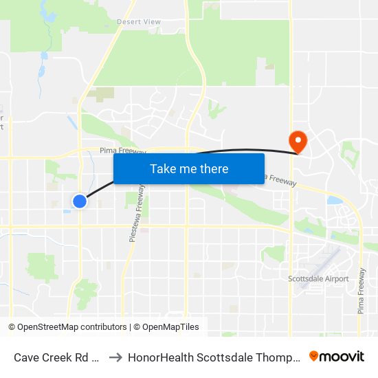 Cave Creek Rd & Michigan Av to HonorHealth Scottsdale Thompson Peak Medical Center map