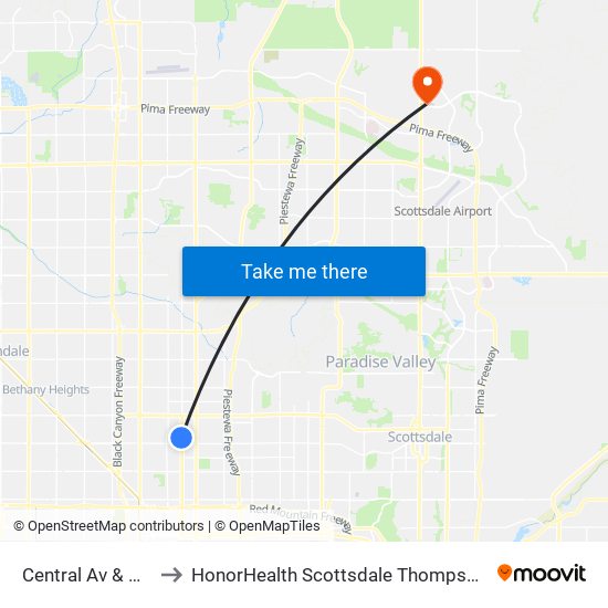 Central Av & Glenrosa Av to HonorHealth Scottsdale Thompson Peak Medical Center map