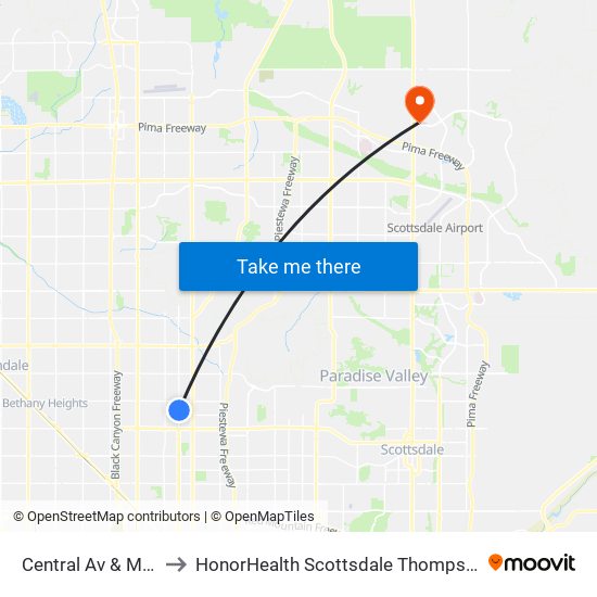 Central Av & Montebello Av to HonorHealth Scottsdale Thompson Peak Medical Center map