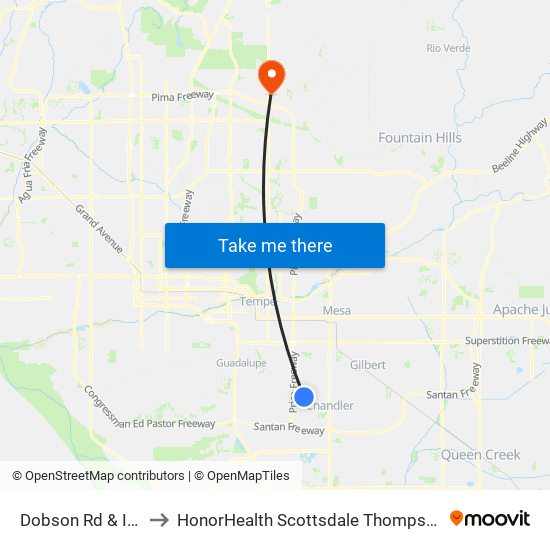 Dobson Rd & Ironwood Dr to HonorHealth Scottsdale Thompson Peak Medical Center map