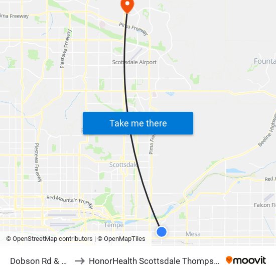 Dobson Rd & University Dr to HonorHealth Scottsdale Thompson Peak Medical Center map