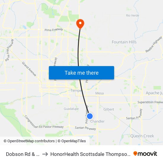 Dobson Rd & Warner Rd to HonorHealth Scottsdale Thompson Peak Medical Center map