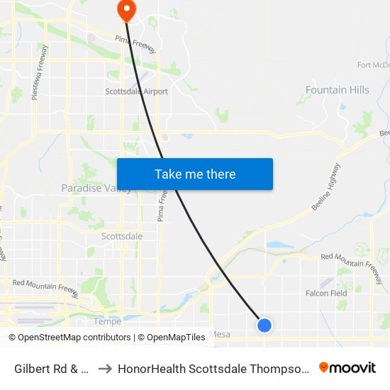 Gilbert Rd & Decatur St to HonorHealth Scottsdale Thompson Peak Medical Center map